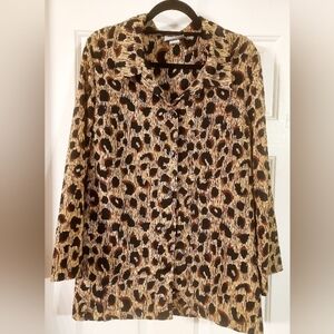 Blair Vintage 90's Animal Print Long Sleeve Button-down Blouse Top Size XLG